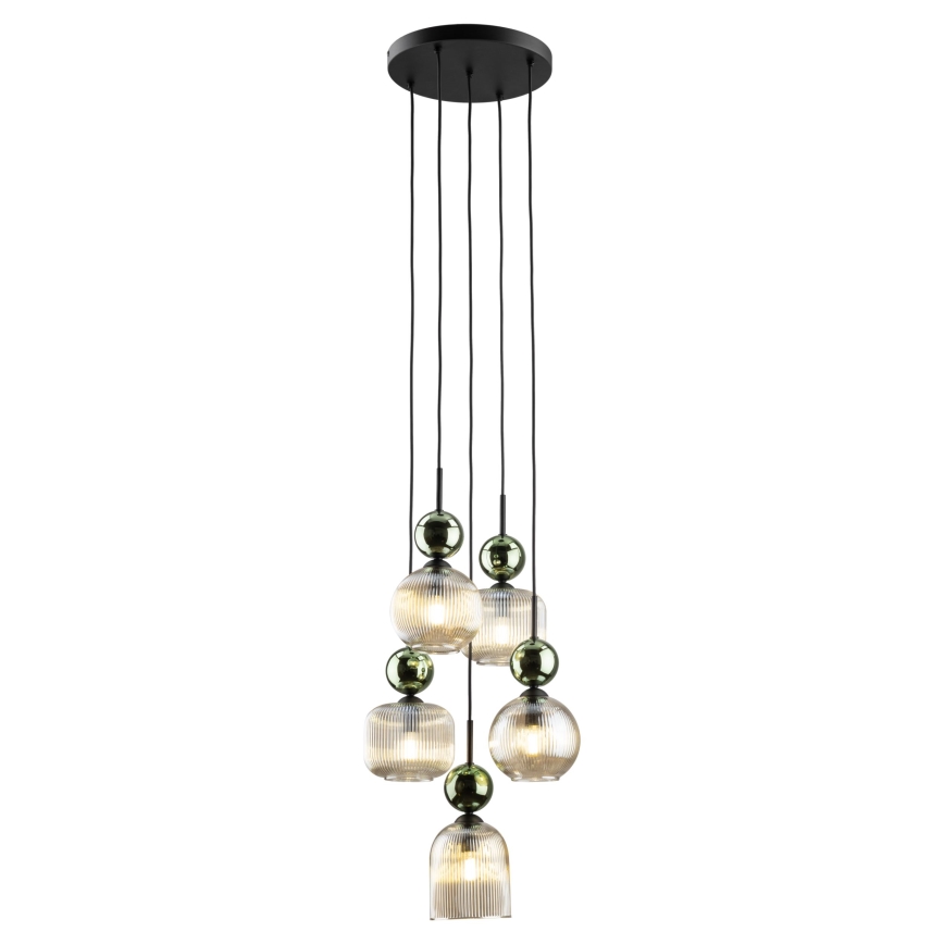 Lestenec na vrvici SOPHIA 5xE14/10W/230V črna/zelena/dimna bež