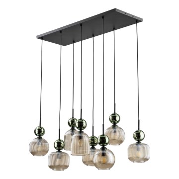 Lestenec na vrvici SOPHIA 8xE14/10W/230V črna/zelena/dimno bež