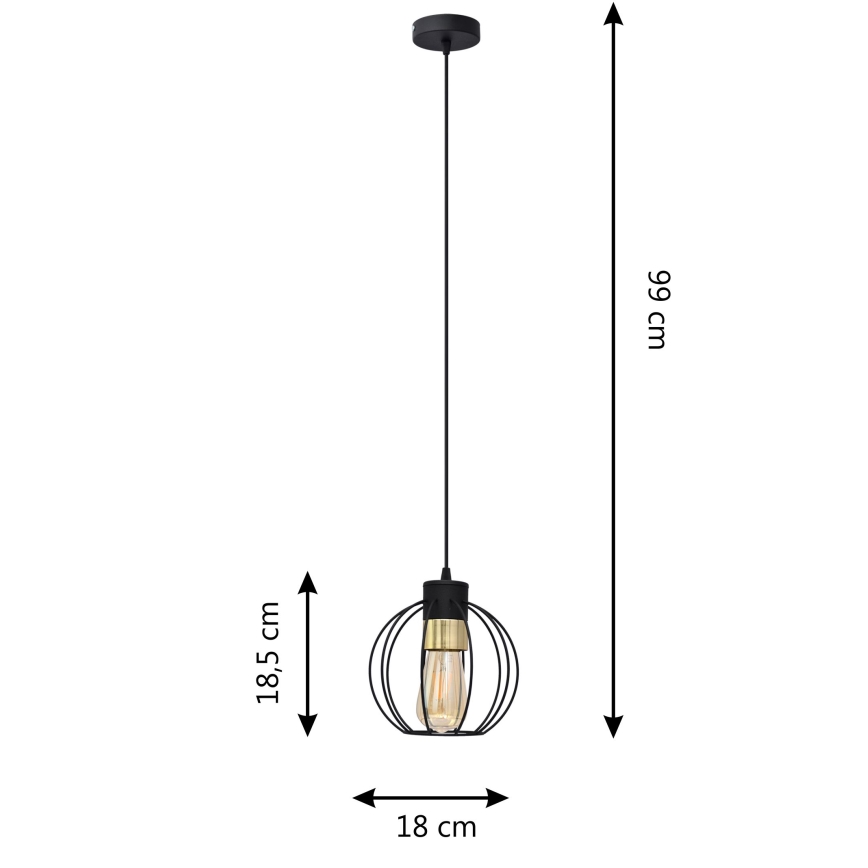 Lestenec na vrvici STARLIGHT 1xE27/15W/230V črn/zlata