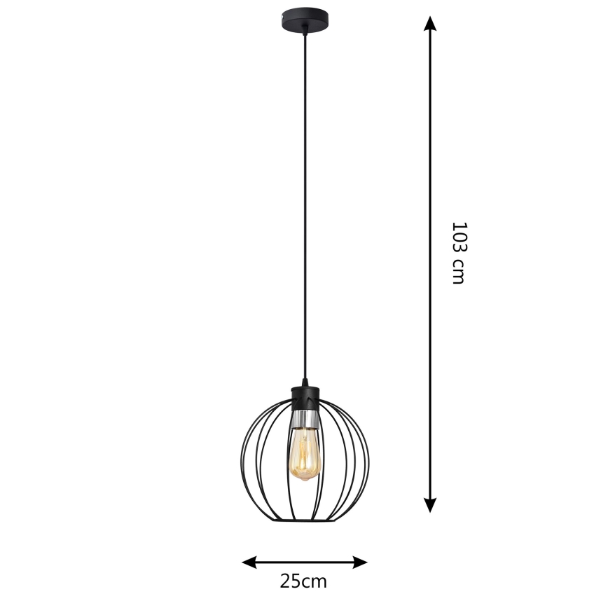 Lestenec na vrvici STARLIGHT 1xE27/15W/230V črna/srebrna