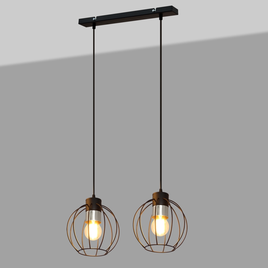 Lestenec na vrvici STARLIGHT 2xE27/15W/230V črn/srebrna