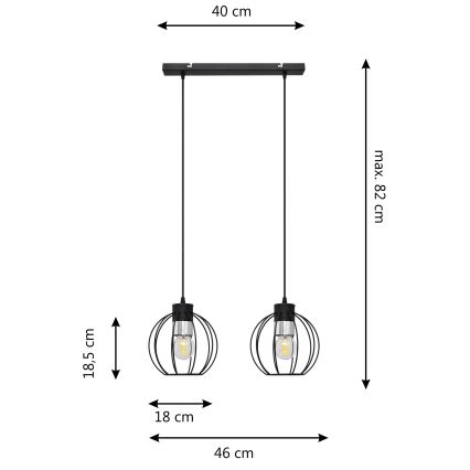 Lestenec na vrvici STARLIGHT 2xE27/15W/230V črn/srebrna