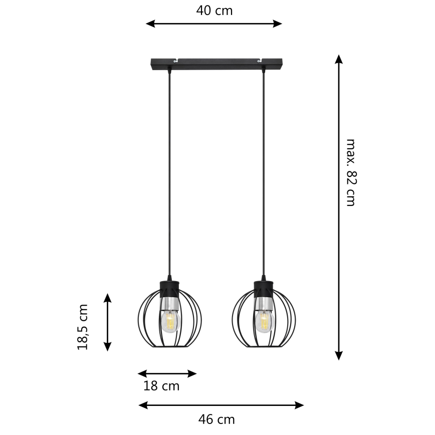 Lestenec na vrvici STARLIGHT 2xE27/15W/230V črn/srebrna