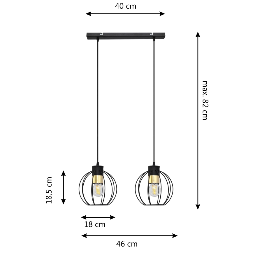 Lestenec na vrvici STARLIGHT 2xE27/15W/230V črn/zlata