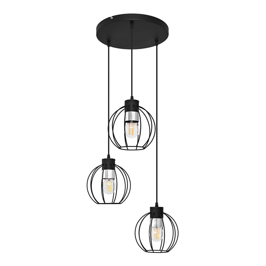 Lestenec na vrvici STARLIGHT 3xE27/15W/230V črna/srebrna