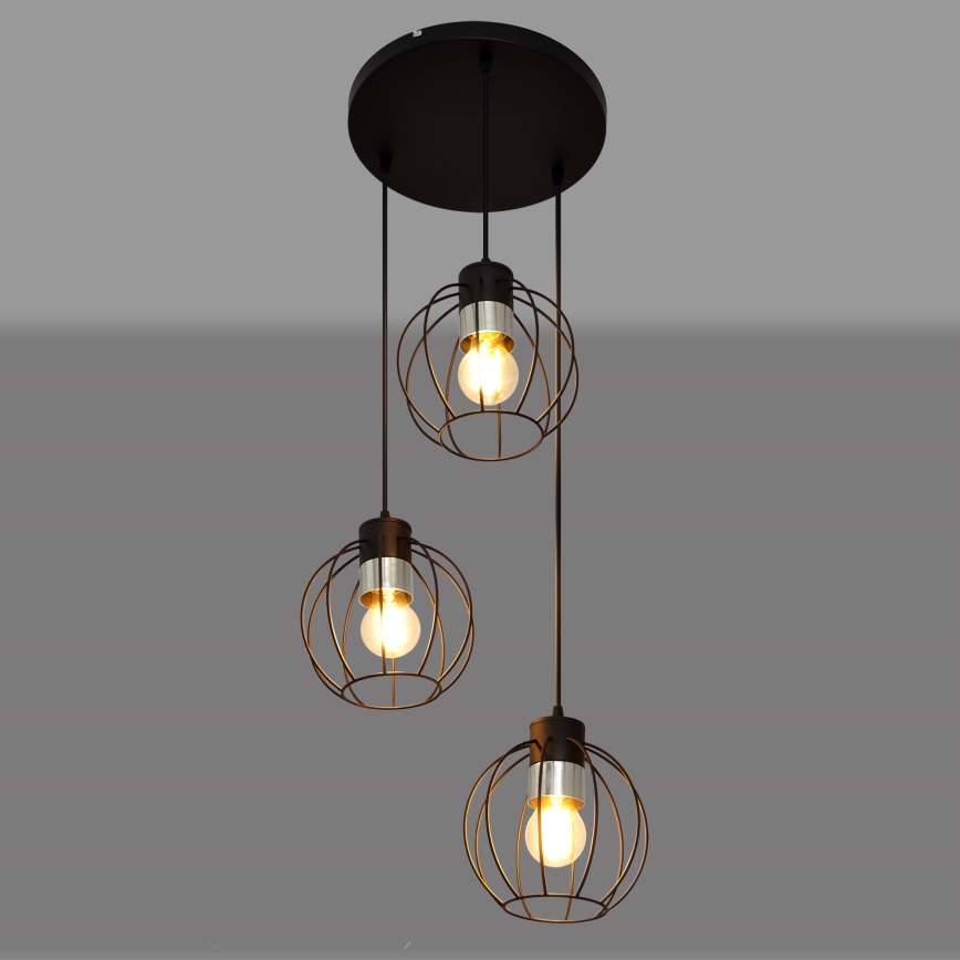 Lestenec na vrvici STARLIGHT 3xE27/15W/230V črna/srebrna