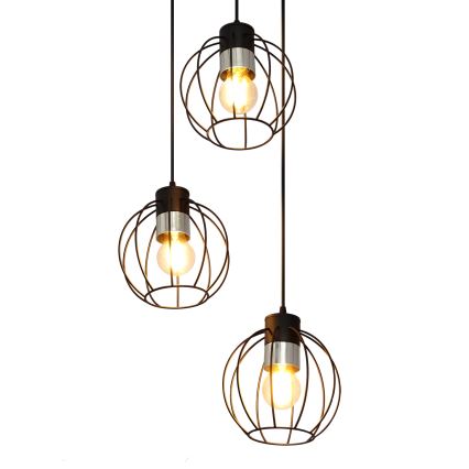 Lestenec na vrvici STARLIGHT 3xE27/15W/230V črna/srebrna