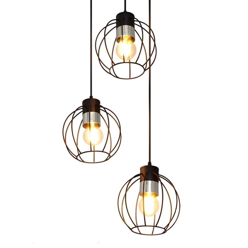 Lestenec na vrvici STARLIGHT 3xE27/15W/230V črna/srebrna