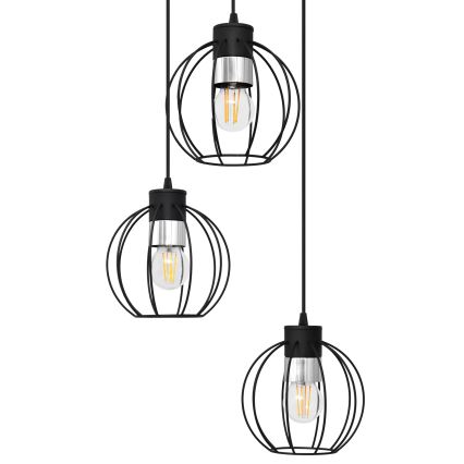 Lestenec na vrvici STARLIGHT 3xE27/15W/230V črna/srebrna
