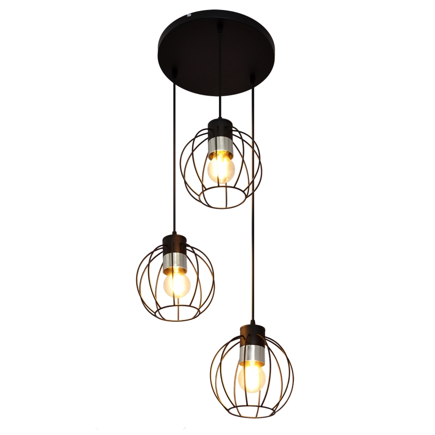 Lestenec na vrvici STARLIGHT 3xE27/15W/230V črna/srebrna