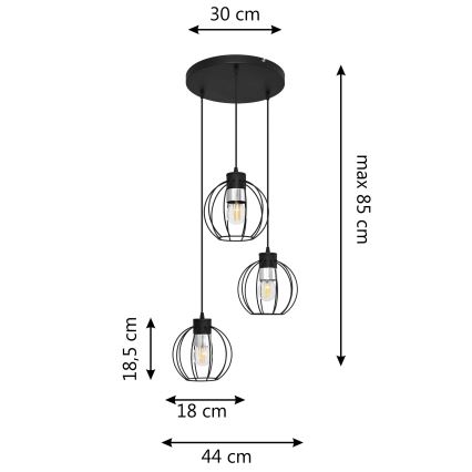 Lestenec na vrvici STARLIGHT 3xE27/15W/230V črna/srebrna