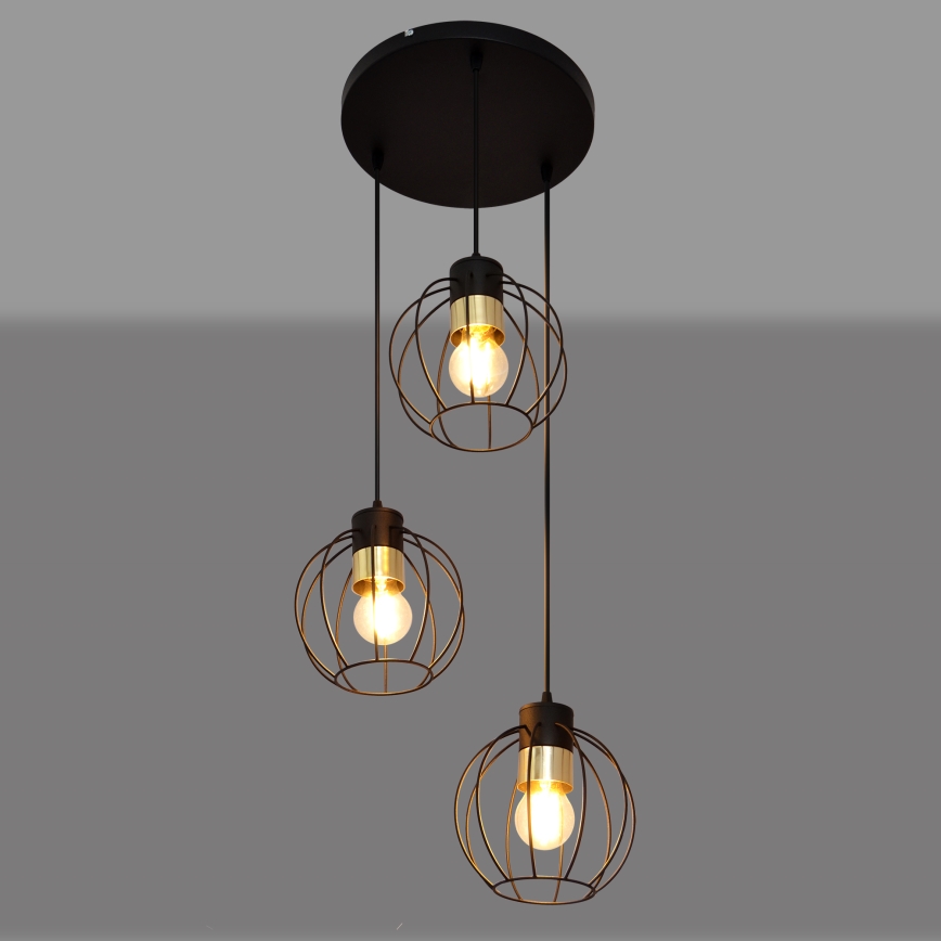 Lestenec na vrvici STARLIGHT 3xE27/15W/230V črna/zlata
