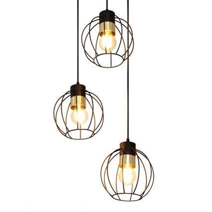 Lestenec na vrvici STARLIGHT 3xE27/15W/230V črna/zlata
