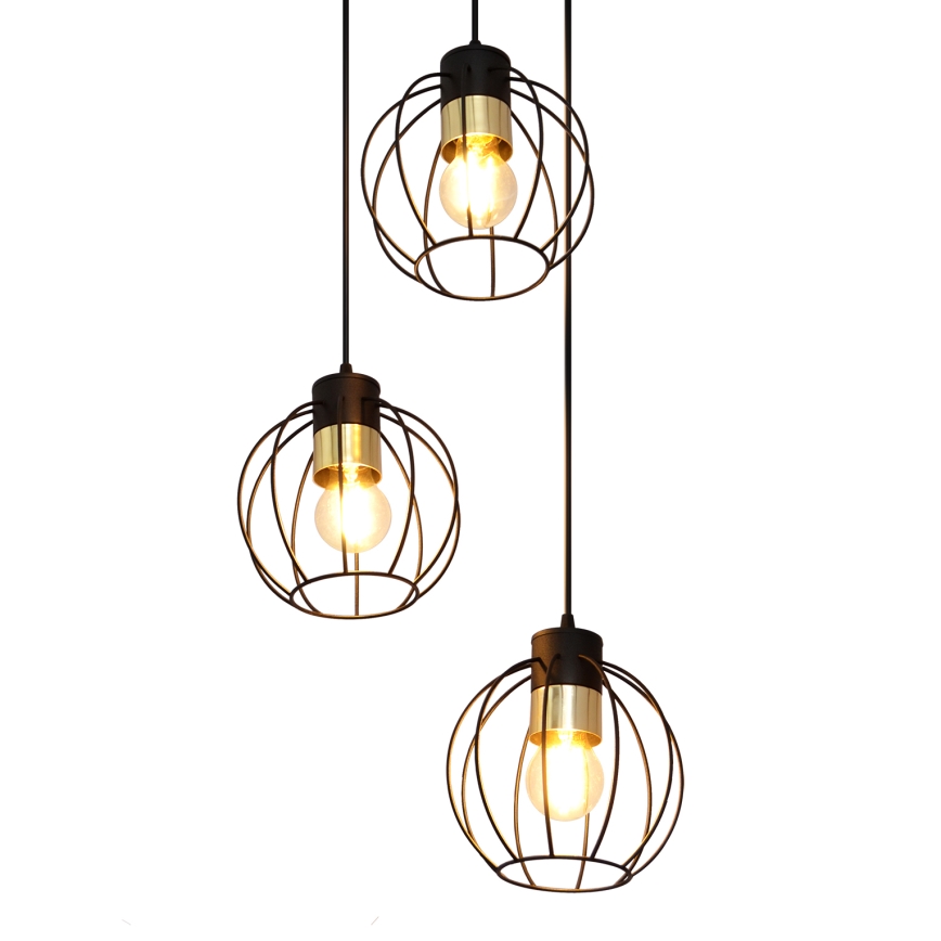 Lestenec na vrvici STARLIGHT 3xE27/15W/230V črna/zlata