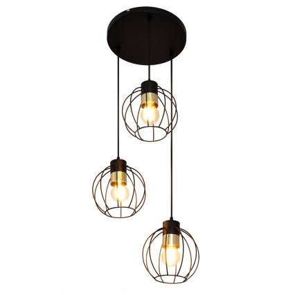 Lestenec na vrvici STARLIGHT 3xE27/15W/230V črna/zlata