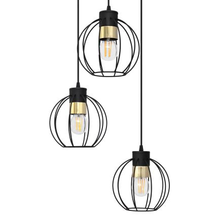 Lestenec na vrvici STARLIGHT 3xE27/15W/230V črna/zlata