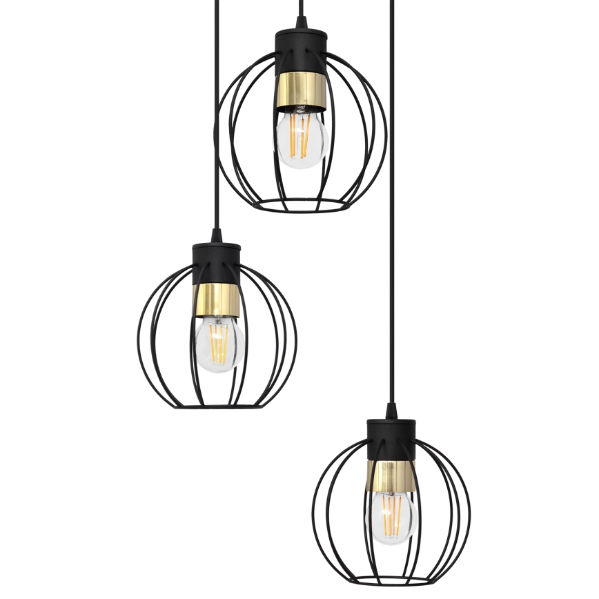 Lestenec na vrvici STARLIGHT 3xE27/15W/230V črna/zlata