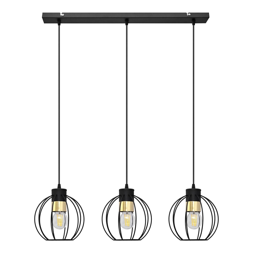 Lestenec na vrvici STARLIGHT 3xE27/15W/230V črna/zlata