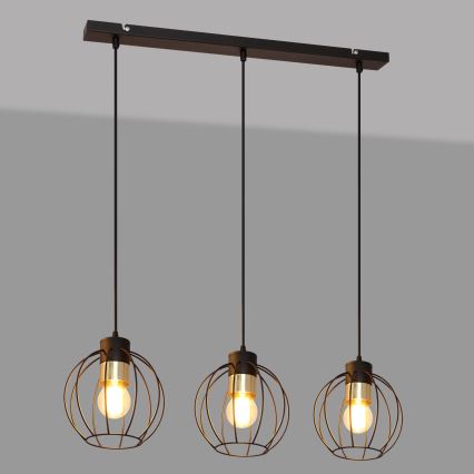 Lestenec na vrvici STARLIGHT 3xE27/15W/230V črna/zlata