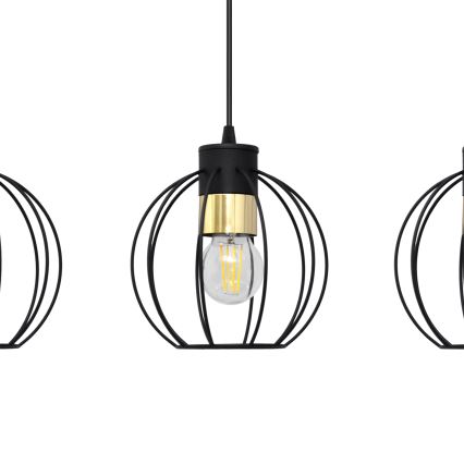 Lestenec na vrvici STARLIGHT 3xE27/15W/230V črna/zlata