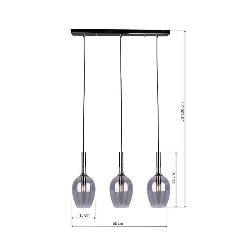 Lestenec na vrvici TANGO 3xE14/40W/230V črn