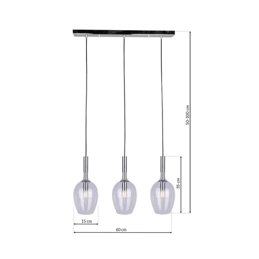 Lestenec na vrvici TANGO 3xE14/40W/230V prozoren