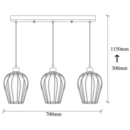 Lestenec na vrvici TEL 3xE27/100W/230V