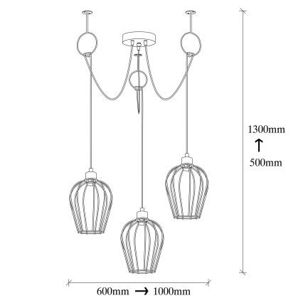 Lestenec na vrvici TEL 3xE27/40W/230V spider