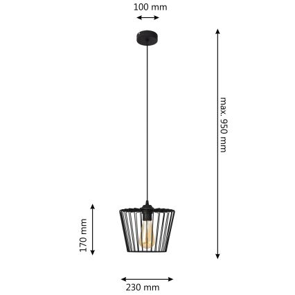 Lestenec na vrvici TORRI 1xE27/15W/230V pr. 23 cm črna