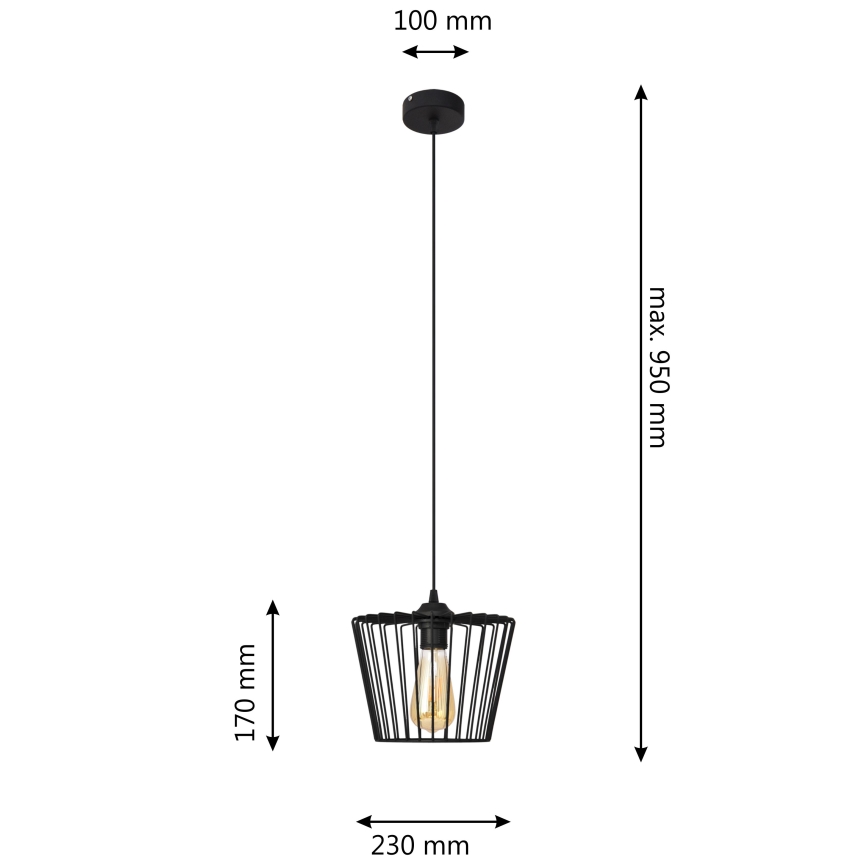 Lestenec na vrvici TORRI 1xE27/15W/230V pr. 23 cm črna