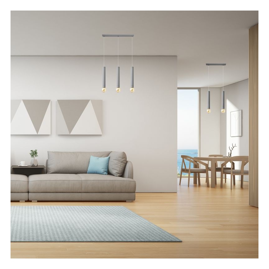 Lestenec na vrvici TUBA 3xE27/15W/230V siva