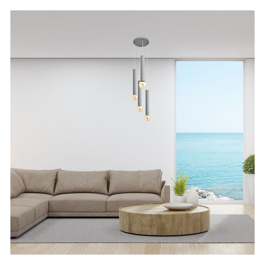 Lestenec na vrvici TUBA 4xE27/15W/230V siva