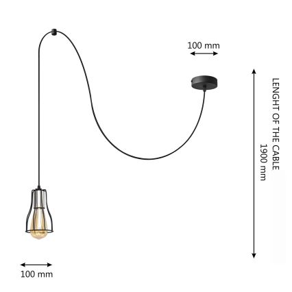 Lestenec na vrvici TUBE 1xE27/15W/230V črna/krom