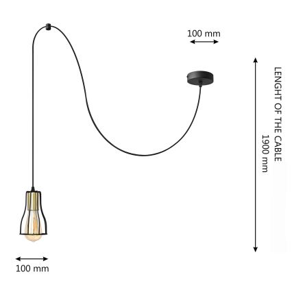 Lestenec na vrvici TUBE 1xE27/15W/230V črna/zlata