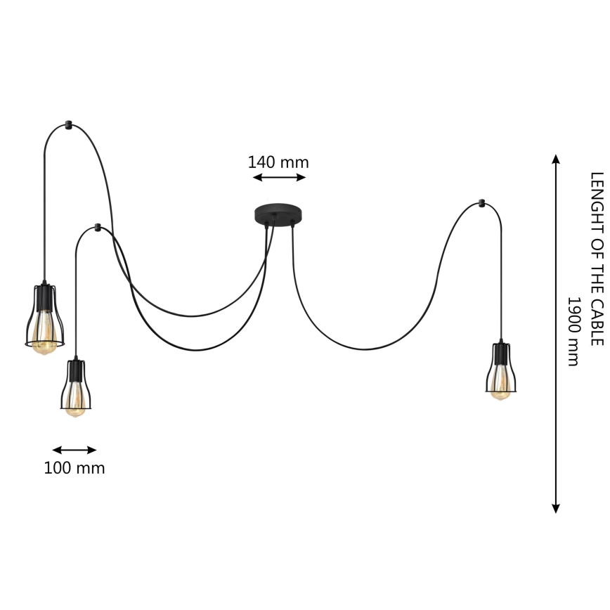 Lestenec na vrvici TUBE 3xE27/15W/230V spider črna