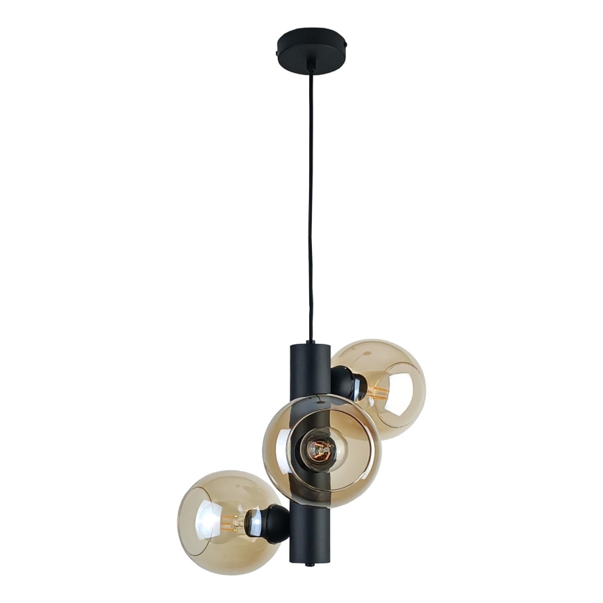 Lestenec na vrvici TUBE 3xE27/60W/230V črna/dimna bež