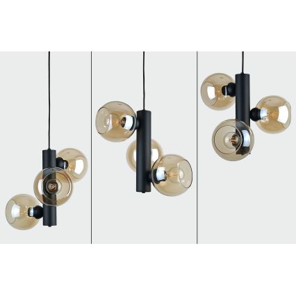 Lestenec na vrvici TUBE 3xE27/60W/230V črna/dimna bež