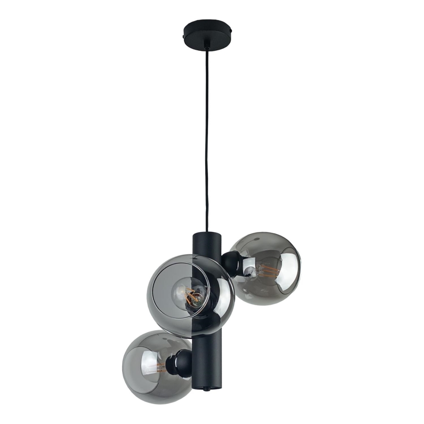 Lestenec na vrvici TUBE 3xE27/60W/230V črna/dimna črna