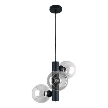 Lestenec na vrvici TUBE 3xE27/60W/230V črna/prozorna