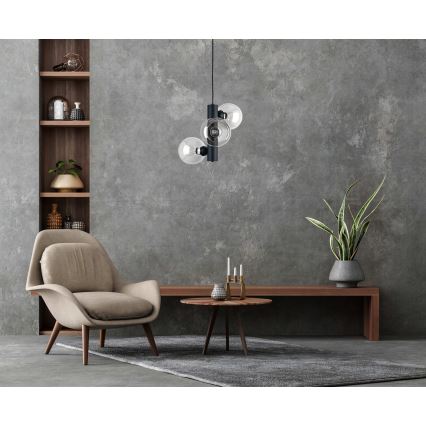 Lestenec na vrvici TUBE 3xE27/60W/230V črna/prozorna