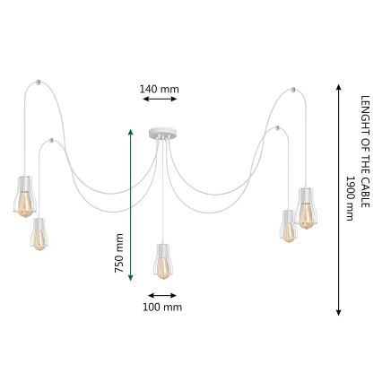Lestenec na vrvici TUBE 5xE27/15W/230V spider bela