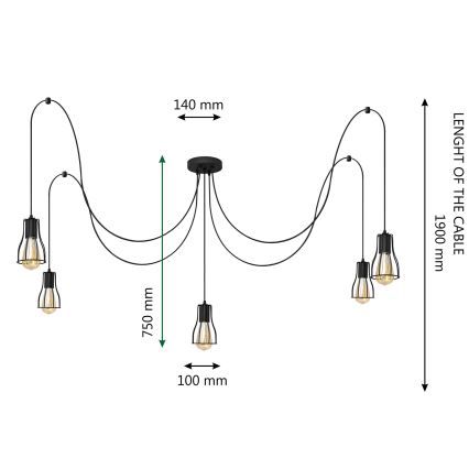 Lestenec na vrvici TUBE 5xE27/15W/230V spider črna