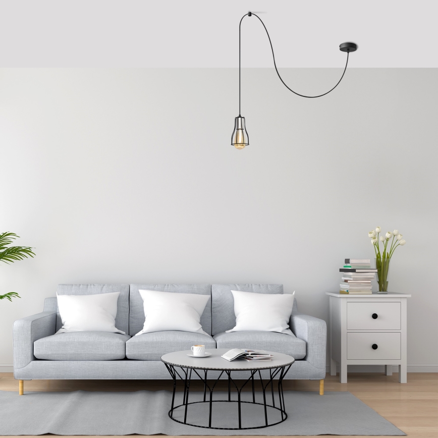 Lestenec na vrvici TUBE LONG 1xE27/15W/230V črna/sijajni krom