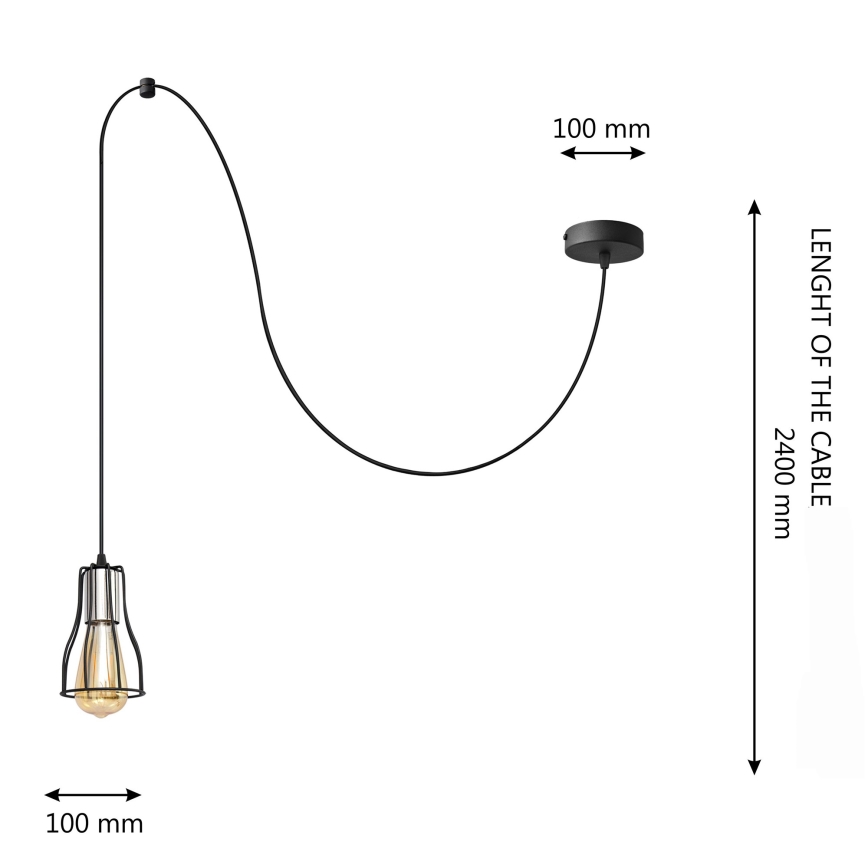 Lestenec na vrvici TUBE LONG 1xE27/15W/230V črna/sijajni krom