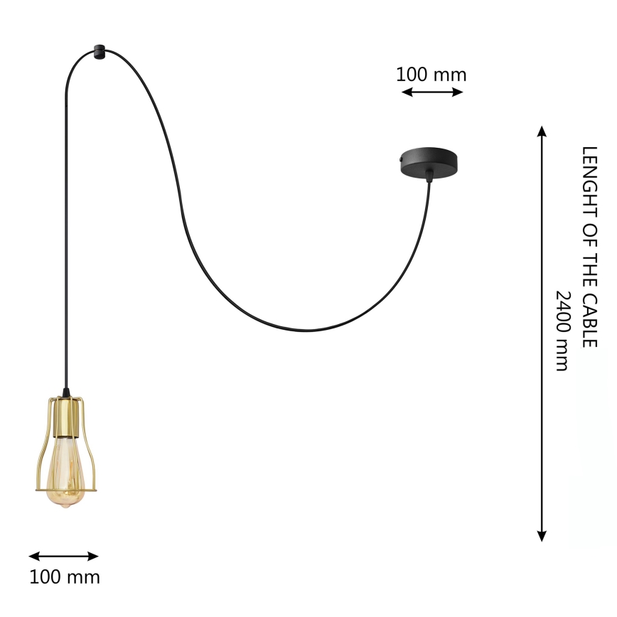 Lestenec na vrvici TUBE LONG 1xE27/15W/230V črna/zlata