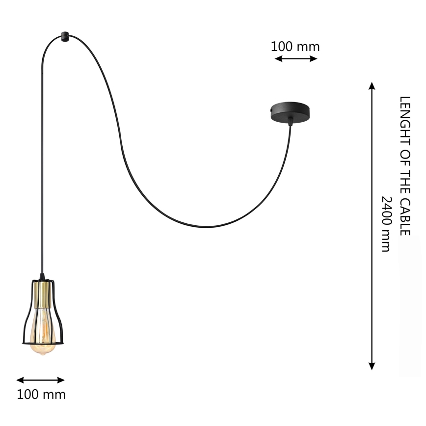 Lestenec na vrvici TUBE LONG 1xE27/15W/230V črna/zlata