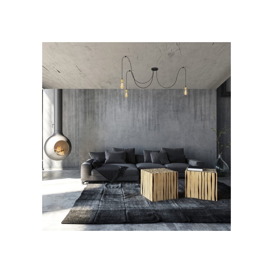 Lestenec na vrvici TUBE LONG 3xE27/10W/230V črna/zlata