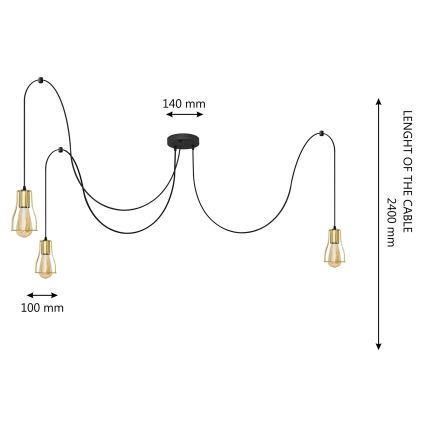 Lestenec na vrvici TUBE LONG 3xE27/10W/230V črna/zlata