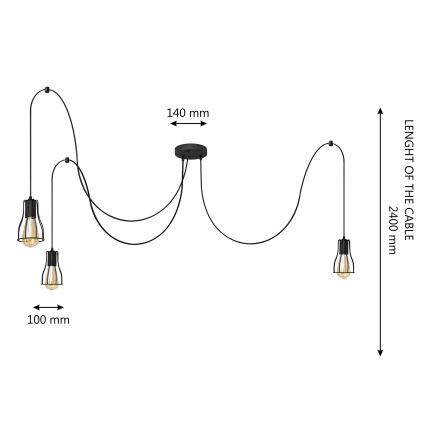 Lestenec na vrvici TUBE LONG 3xE27/15W/230V črna