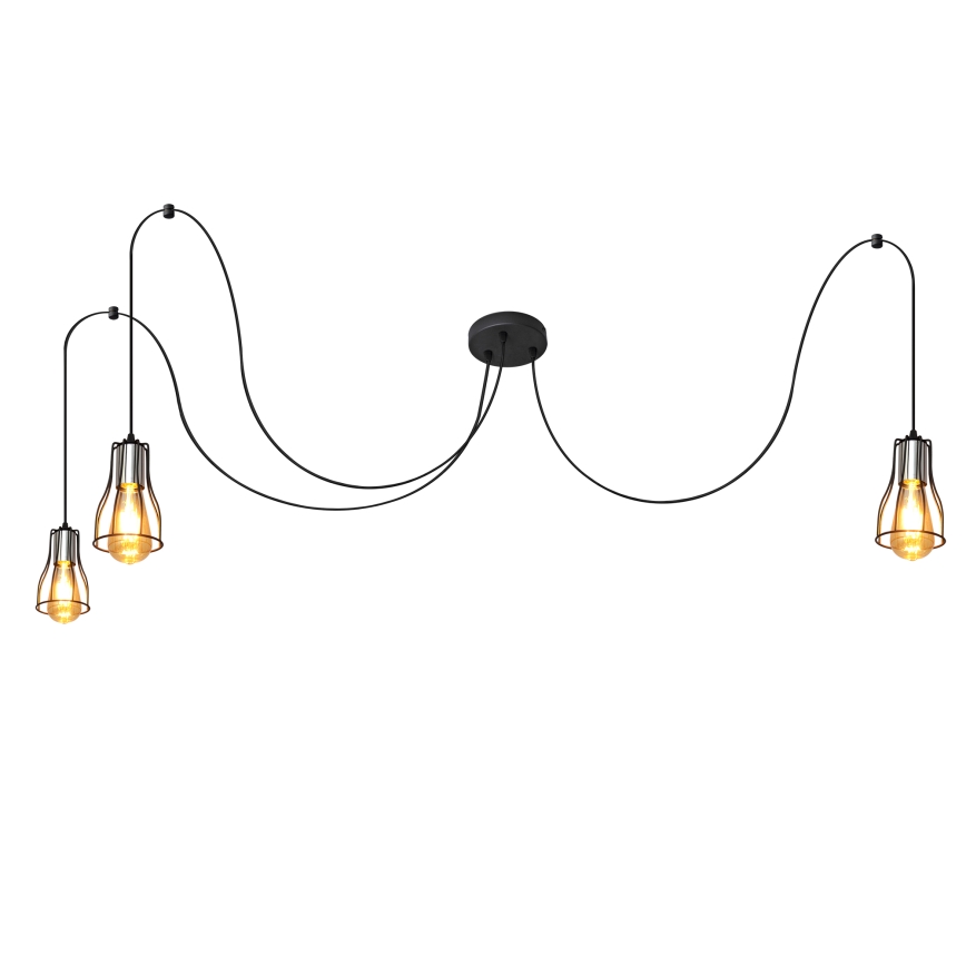 Lestenec na vrvici TUBE LONG 3xE27/15W/230V črna/sijajni krom